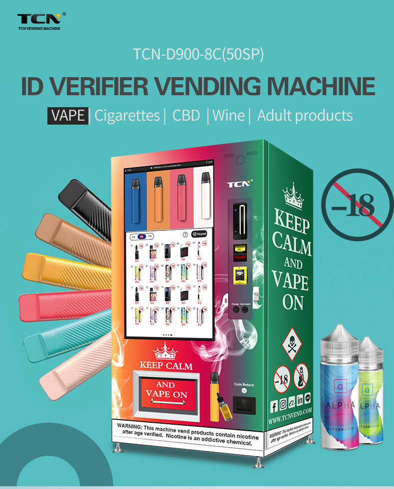 آلة بيع السجائر الإلكترونية CBD VAPE بشاشة تعمل باللمس من TCN مع التحقق من العمر