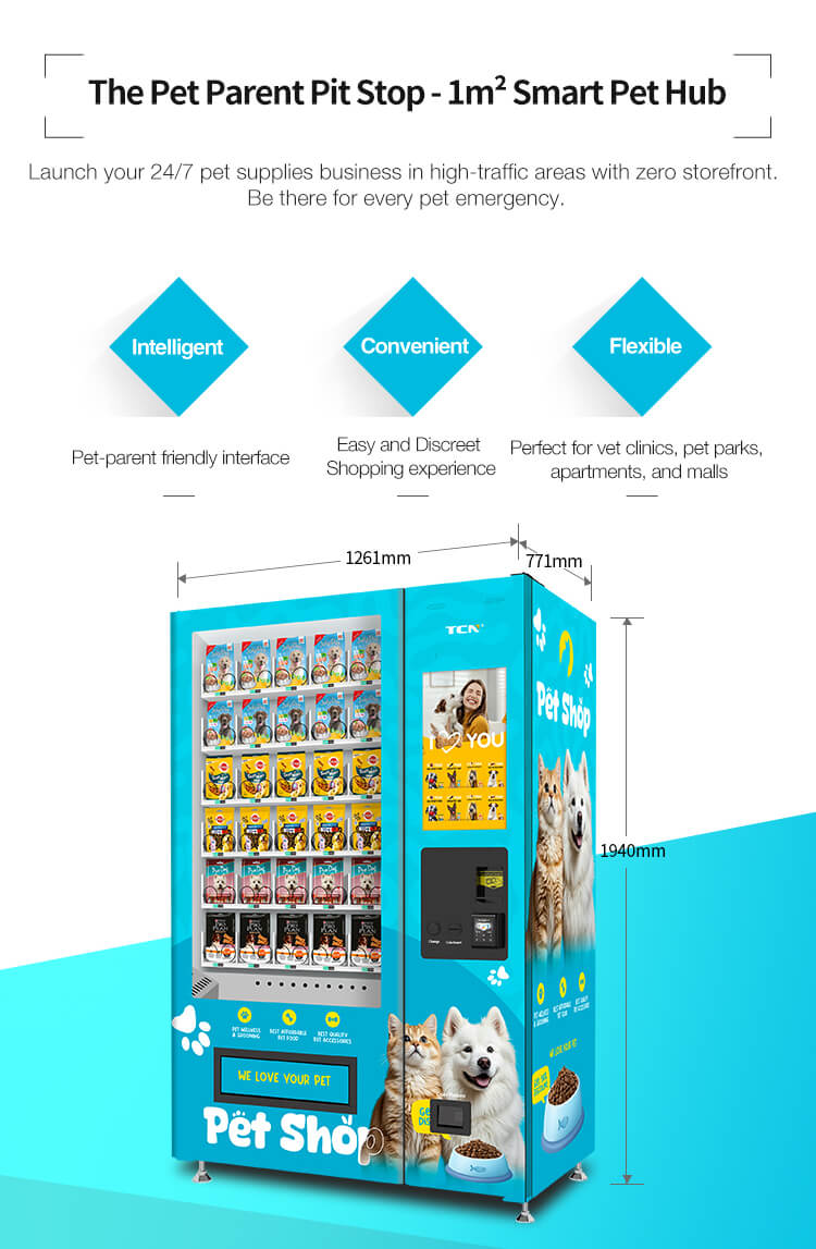 Newly upgraded pet vending machine with all-steel fuselage, anti-theft pick-up port, HD screen, and multiple payment options