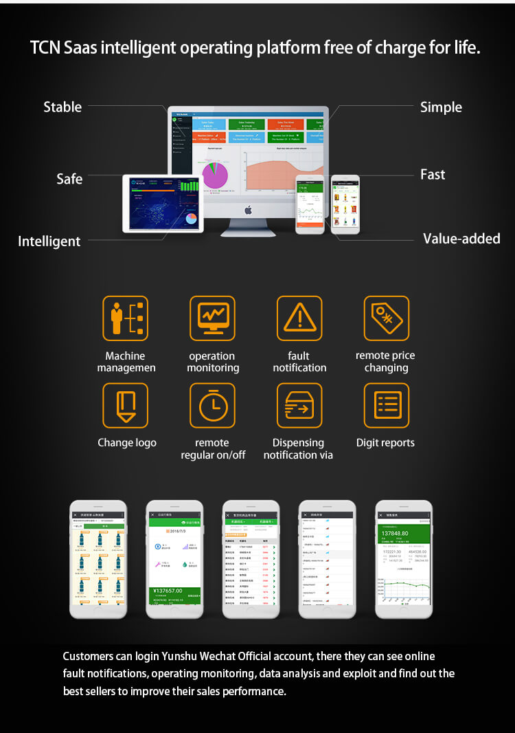 TCN Saas intelligent operating platform for coffee vending machine - remote management, monitoring, and fault notification