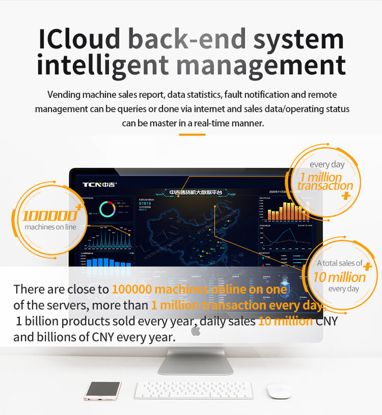 TCN ICloud back-end system for intelligent management of coffee vending machines with real-time data and fault notification