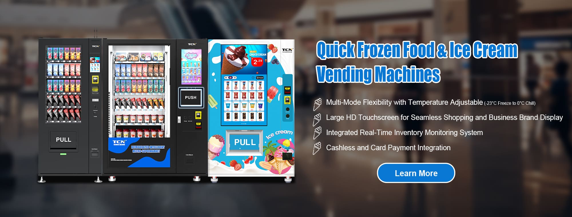 TCN OEM ODM vending machine solution provider with 200,000m² plant, 21 years experience, and 300,000 unit annual capacity.r