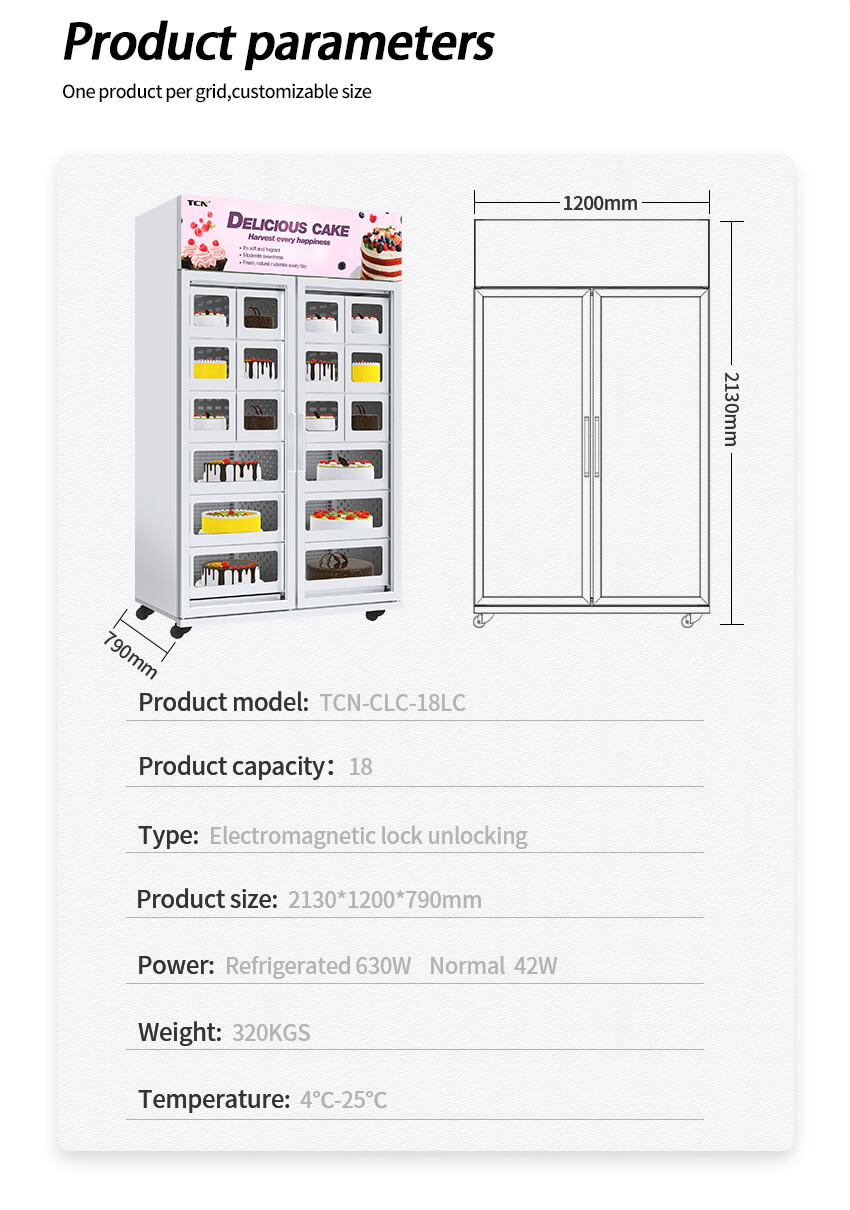 Compact footprint of the TCN cake locker, showcasing its space-efficient dimensions for easy installation in various locations.