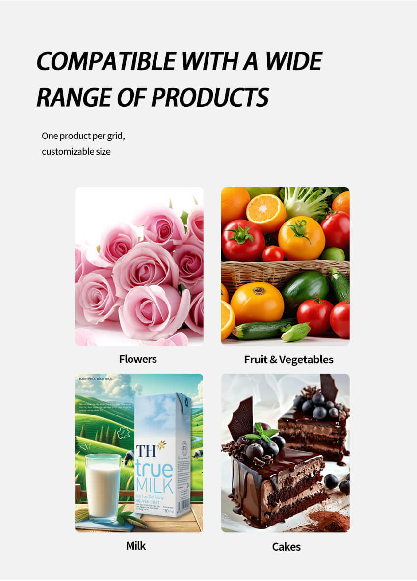 Versatile TCN refrigerated locker perfectly storing cakes, pastries, meals, and flowers, demonstrating its wide application.