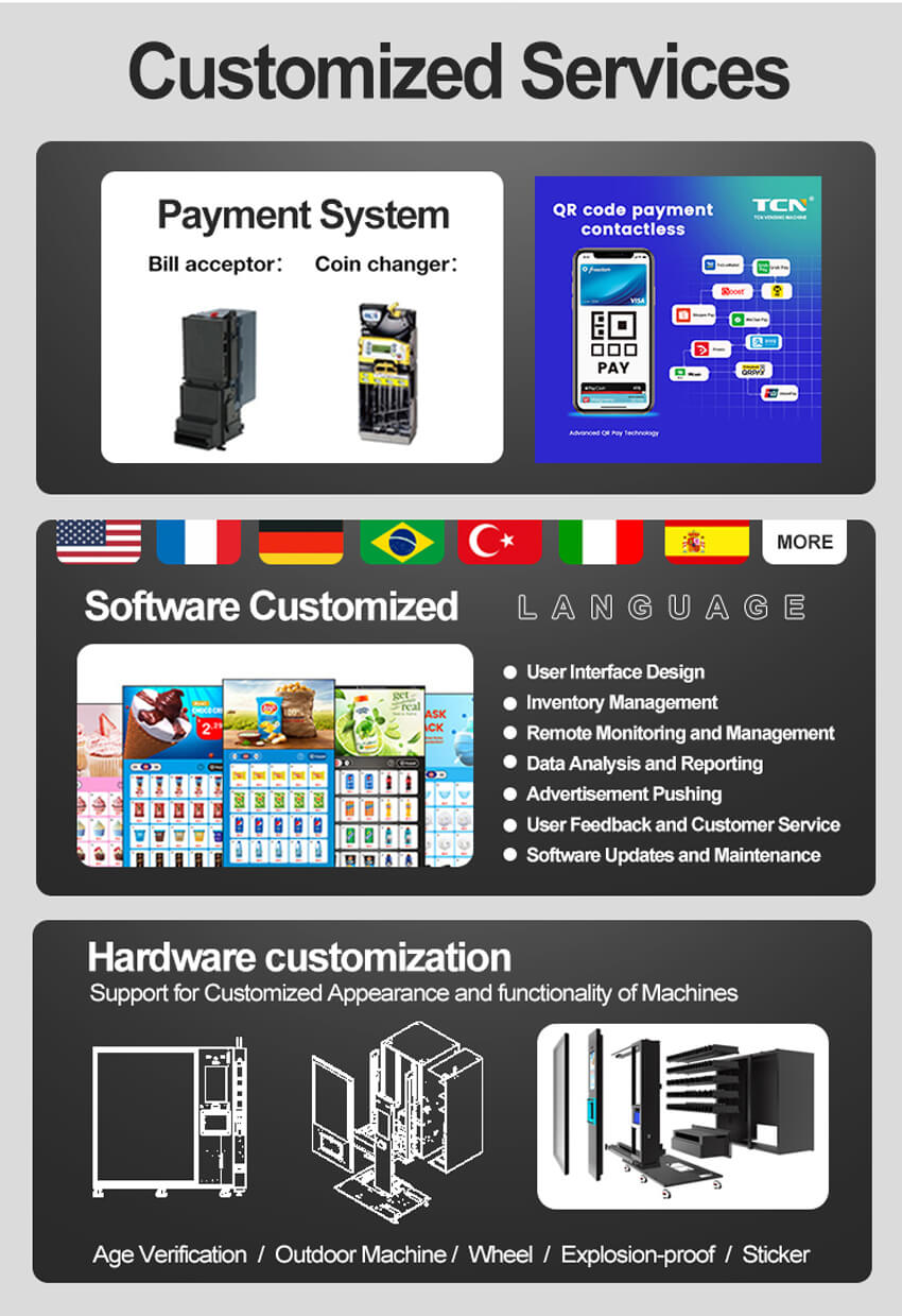 Customizable TCN vending locker with options for brand colors, logos, and compartment configurations to meet specific needs.