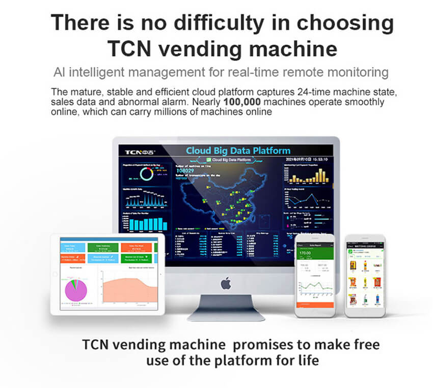 Intelligent remote management system of TCN, enabling real-time inventory monitoring and sales data tracking for operators.