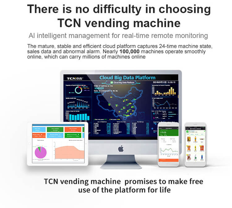 AI intelligent cloud management platform for real-time remote monitoring and big data analysis of TCN vending machines