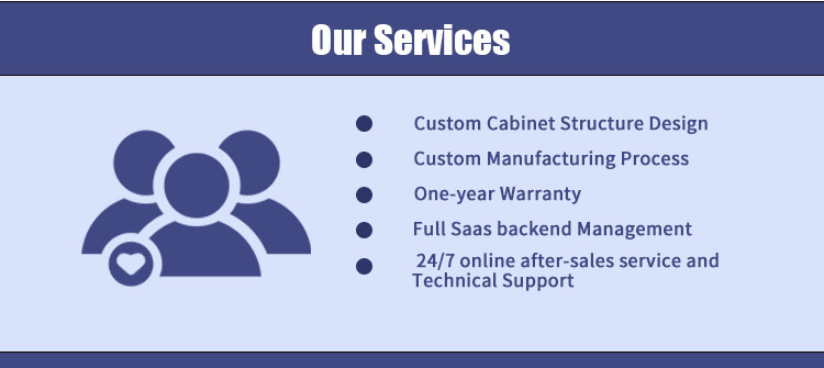 TCN professional custom services for AI vending: custom cabinet design, manufacturing, full SaaS backend, 1-year warranty, and 24/7 technical support.