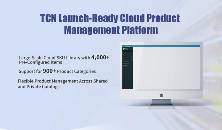 TCN cloud-based product management platform for vending machines with 4,000+ pre-configured SKUs and 900+ category support.