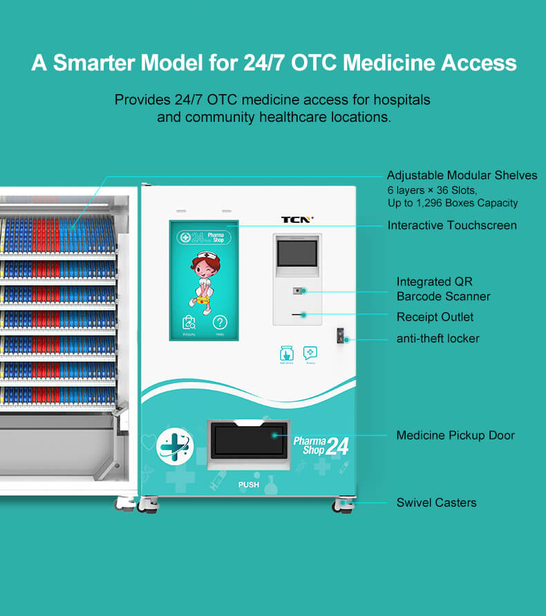Complete unmanned pharmacy solution features of TCN vending machine