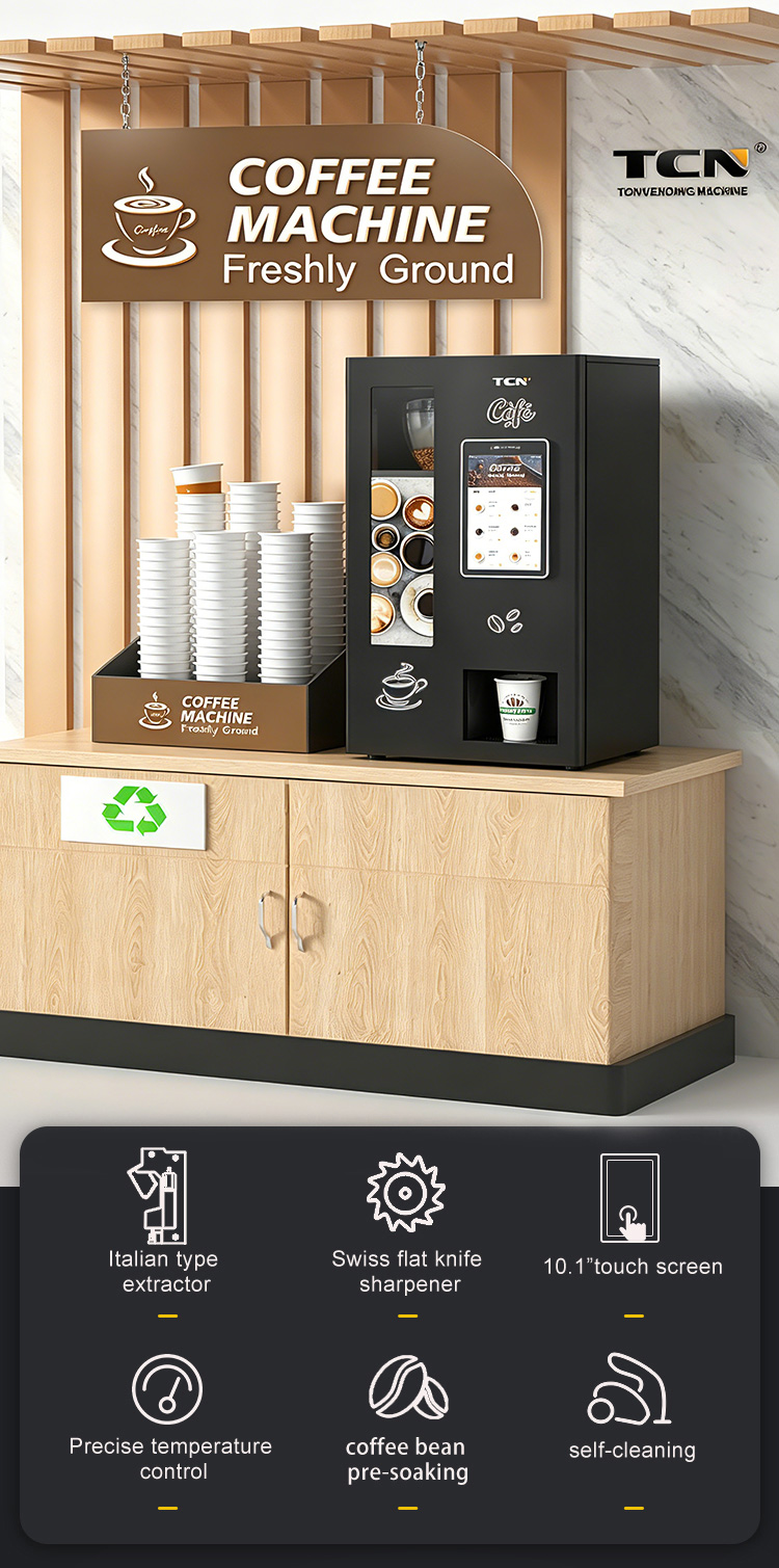 TCN-NCF-4N tabletop coffee vending machine with Italian extractor and 10.1 inch touch screen for freshly ground coffee