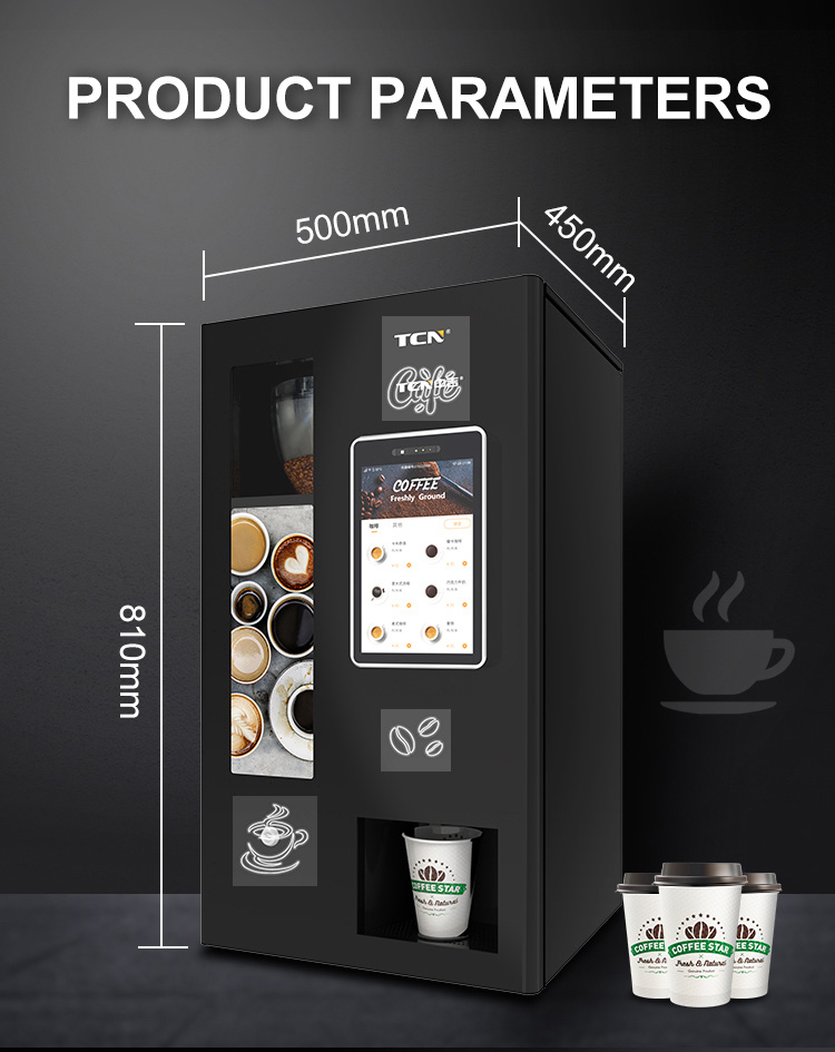 Smart payment options on the TCN-NCF-4N tabletop coffee vender featuring 10.1 inch touch screen and QR code payment