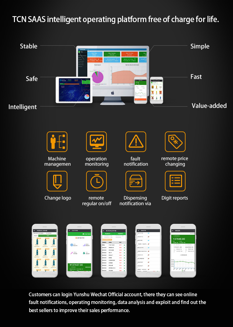 Free lifetime TCN SaaS platform for remote management and monitoring of the compact TCN-NCF-4N coffee vender